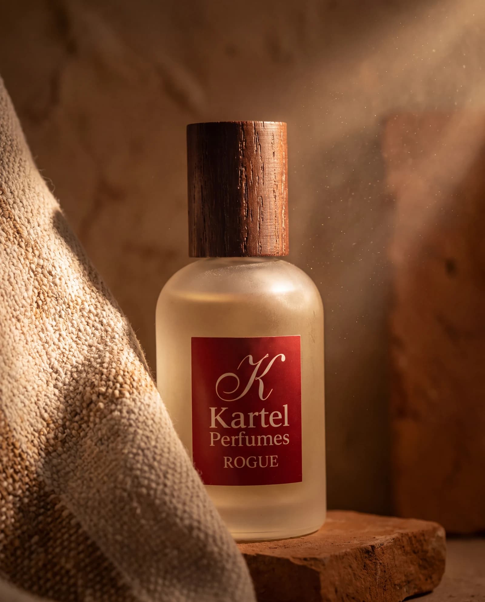 A close-up of the Rogue bottle and its red Kartel label.